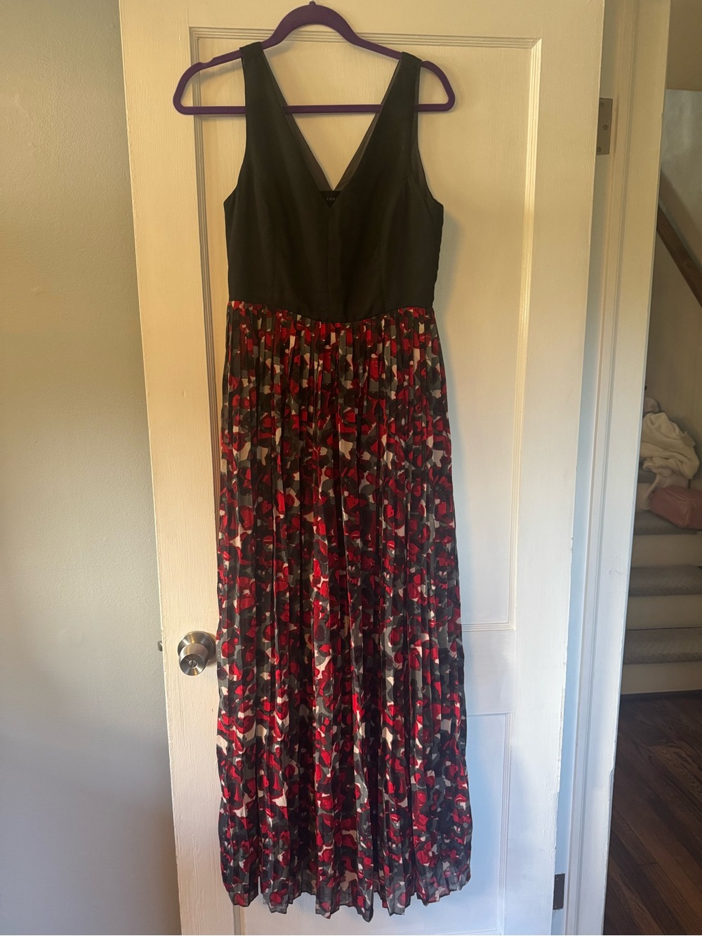 Adelyn Rae Black & Red Formal Pleated Maxi Dress